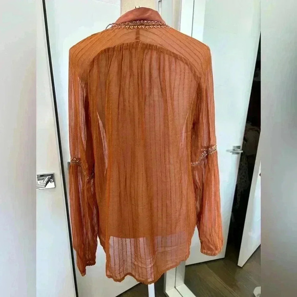 Anthropologie Blink London rust orange beaded bohemian top - Picture 7 of 12
